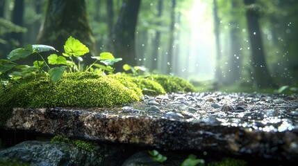 Fototapeta premium Tranquil forest scene lush greenery sunlight peaceful nature photography