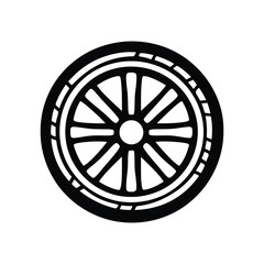 Fototapeta premium Black and White Car Wheel Icon with Radial Spokes on Transparent Background