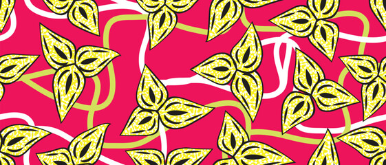 African ethnic traditional pink pattern. seamless beautiful Kitenge, chitenge style. fashion design in colorful. Geometric yellow abstract motif. Floral Ankara prints, African wax prints.