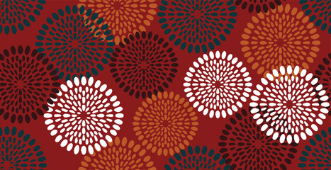 African ethnic traditional red, tangerine pattern. seamless beautiful Kitenge, chitenge style. fashion design in colorful. Geometric circle abstract motif. Floral Ankara prints, African wax prints.