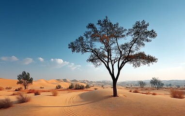 Fototapeta premium Desert Tree Sunrise Landscape