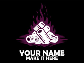 Stylized white silhouette of a crackling campfire with burning logs against a stark black backdrop. Nature concept, illustration crackling campfire vector art and crackling campfire logo