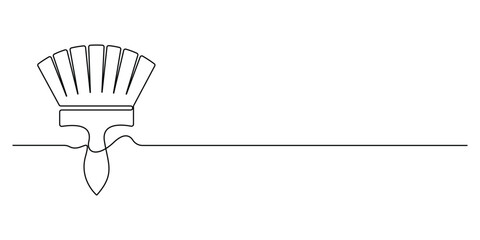 Continuous one line drawing silhouette of brush. The paintbrush linear icon. Single line drawing background. Vector illustration