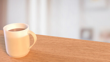 The coffee cup on wood table for hot drink concept 3d Rendering.