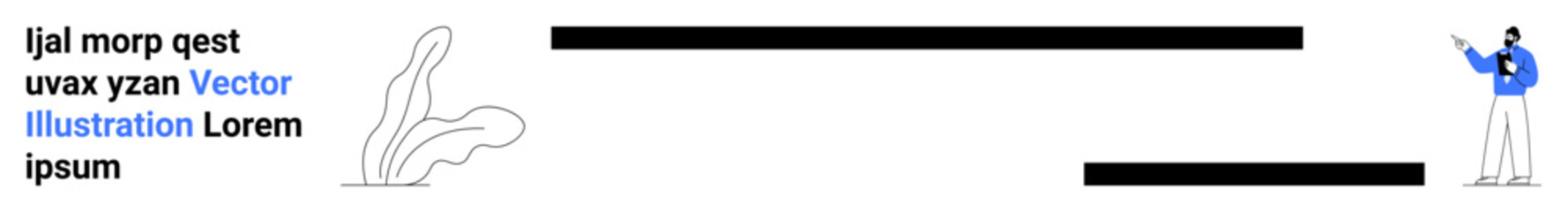 Person gesturing toward emphasized text alongside minimalist plant design and black lines. Ideal for presentation, business concept, education, infographics, marketing, design portfolios, and simple