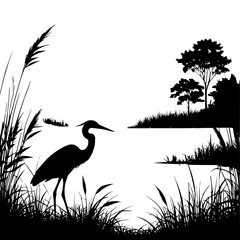 heron on a tree besude of a river