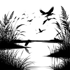 birds on a branch of river