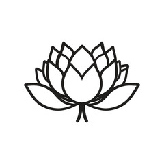 Black Outline Lotus Flower Elegant Blossom on Transparent Background