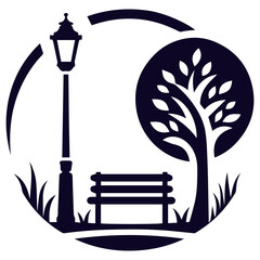 Enigmatic streetlight design showcasing abstract illustration, bench, and tree art