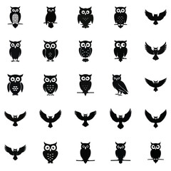 Owl silhouette vector set,illustration set free download