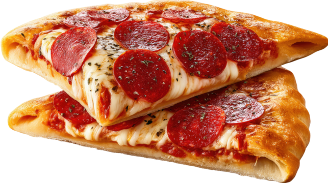 Slices of Pepperoni Pizza: Close-up captures two appetizing slices of pizza, adorned with vibrant pepperoni and melted cheese. A delicious, high-angle perspective that is hard to resist!
