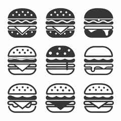 Mixed Style Burger Icon Set in Vector Format.