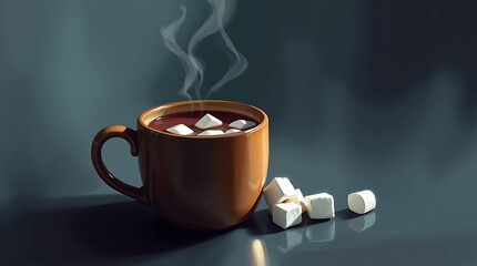 Creamy Hot Chocolate with Marshmallows &ndash; Studio Shot on Dark Background