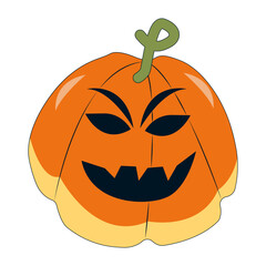 Illustration of Halloween Pumpkin Face with Creepy Expression. Vector Cartoon Character.
