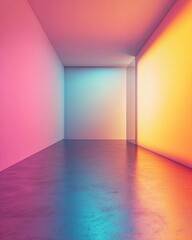 Abstract Room with Neon Pink Orange and Blue Walls