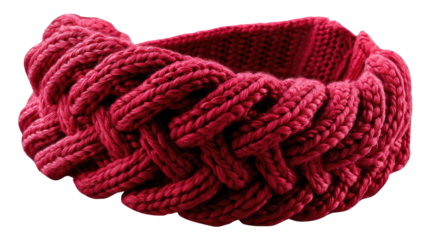 Cozy Knitted Headband: A close-up view showcases a meticulously crafted, richly textured knitted headband in a vibrant hue, radiating warmth and artisanal elegance.