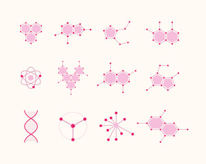 Collection of scientific molecular structures in pink.