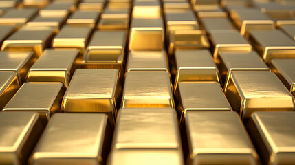 Obraz premium Close-up of stacked golden bars shining brightly.