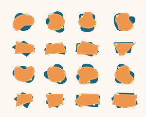 Collection of various decorative orange and teal shapes.