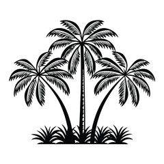Coconut Palm Tree with Tropical Leaves Vector Illustration
