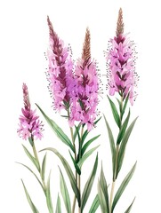 Obraz premium Watercolor Purple Liatris Isolated on White Background. Beautiful Liatris Flower