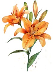 Obraz premium Watercolor Lily Isolated on White Background. Beautiful Lily Flower