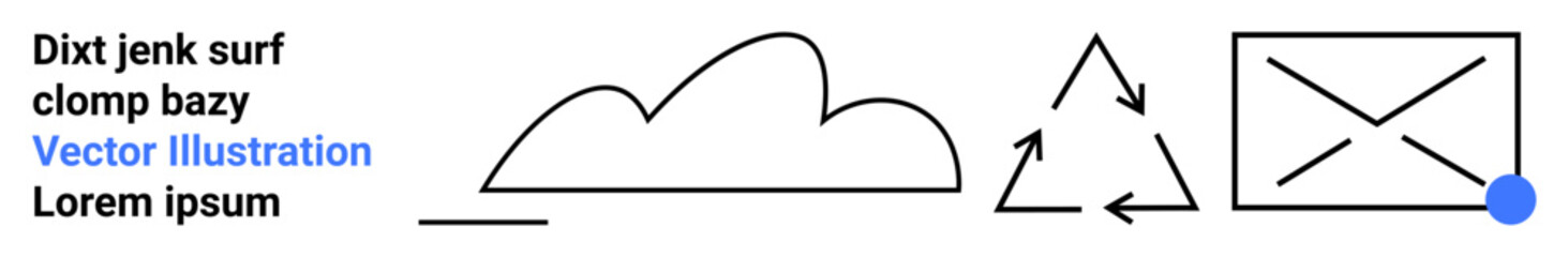 Cloud, triangular recycling arrows, and box with diagonal lines represent sustainability, media, recycling, environment, technology, digital content collaboration. Ideal for simple landing page