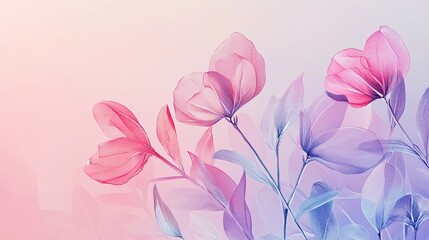 Fototapeta premium Delicate Pink Purple Flowers Botanical Illustration Pastel Background