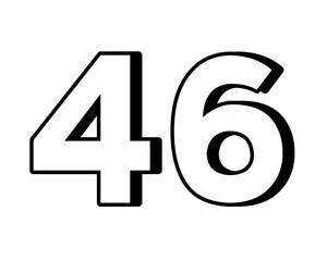 number 46 on transparent background,white color with a bold, 3D appearance and shadow effects for added depth and dimension for design elements