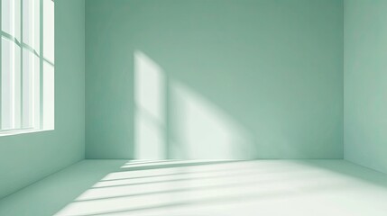 Fototapeta premium Empty Minimalist Room with Soft Green Walls and Sunlight