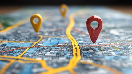 Detailed city map with multiple location markers