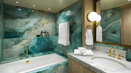Luxury spa bathroom design modern flat interior decor elegant marble side view