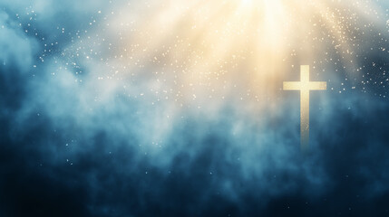 Fototapeta premium bible verses background, Illustration banner with inspiring bible verse, soft blue and gold gradient background, Ai generated images