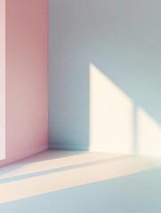 Pastel Pink and Blue Room Corner with Sunlight and Shadows