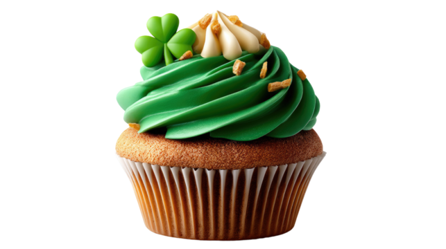 St. Patrick's Day Cupcake Delight: A festive cupcake adorned with vibrant green frosting and a delicate clover, exuding a sense of celebration and sweetness.