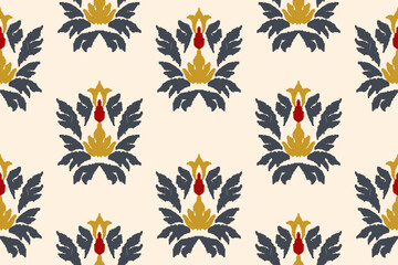 Ikat floral paisley embroidery on white background. Traditional ethnic ikat, aztec abstract vector pattern, seamless pattern in tribal, folk embroidery and mexican style.