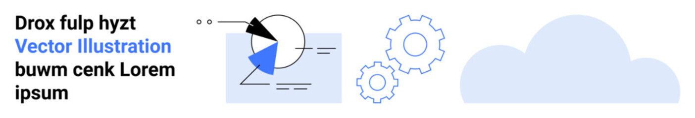 Polygonal chart, data document, gears, and cloud interconnected visually. Ideal for technology, innovation, analytics, process improvement, computing data integration and simple landing page