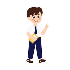 Classroom School Activity 2 Boy in School Uniform Holding a Book and Pointing