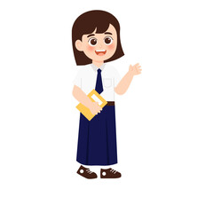 Classroom School Activity 2 Girl in Uniform Holding a Book