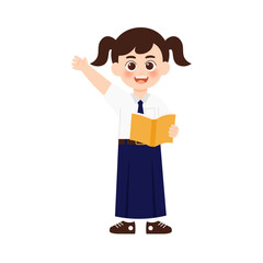 Classroom School Activity 2 Girl with Book Waving Hand