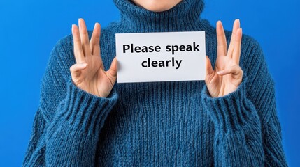 Person holding a sign that encourages clear speech.