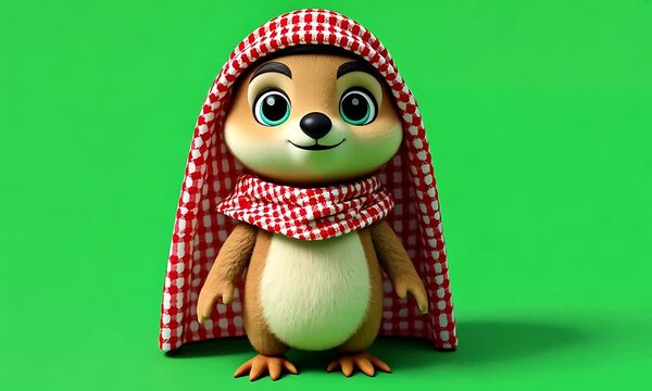 Cute cartoon animal wearing traditional headwear