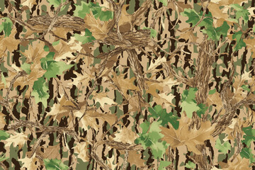 Camouflage seamless pattern. Forest real tree camouflage design. Hunting camouflage. Forest barks texture