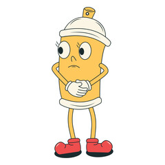 Spray Paint Cans Character with Vintage Cartoon Design Style. Vector Illustration