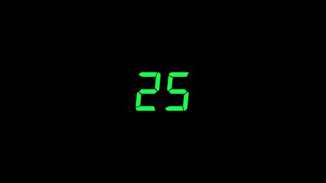 Countdown timer from 30 to 0 seconds real time on black background. Countdown timer thirty seconds animation from 30 to 0 seconds on transparent background.