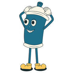 Spray Paint Cans Character with Vintage Cartoon Design Style. Vector Illustration