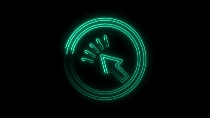 Glowing neon clicks icon 4k  isolated on black background. HD Video motion graphic animation