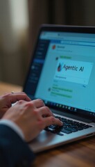 Adult using laptop with Agentic AI website, technology concept