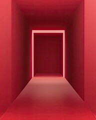 Obraz premium Red Corridor With Glowing Doorway