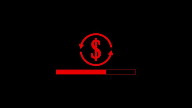 Update system icon and business growth concept with royal blue background. Dollar and circular Arrow with loading bar.